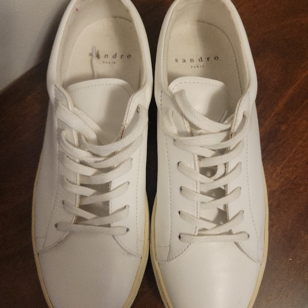 Sandro Men's White Leather Sneaker Size 43 (10)